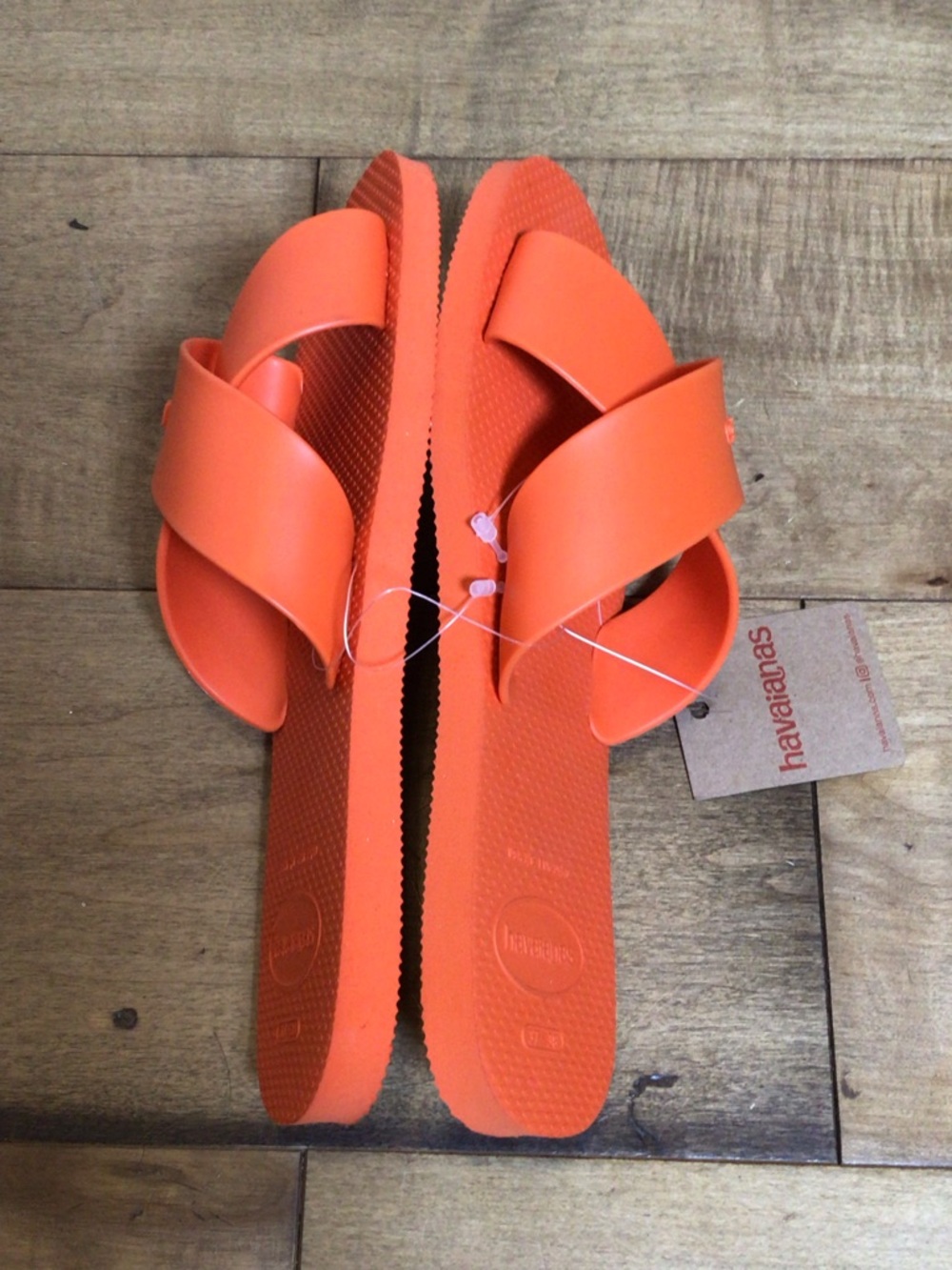 Havaianas Aqua Slide Sandals Sunset Orange Cross Strap Rubber US 7-8 NWT - Picture 5 of 11
